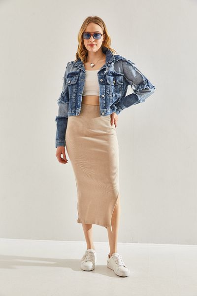 Bianco Lucci Slit Detailed Women's Camisole Skirt -60221025