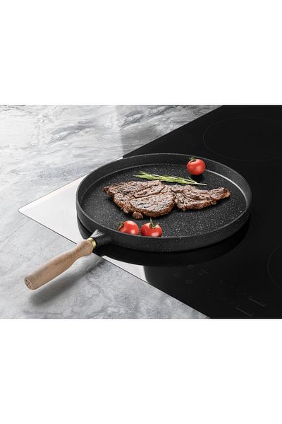 VİLİNZE Granite Cast Grill Pan with Wooden Handle - Q35 cm