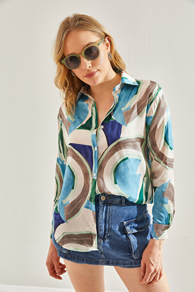 Bianco Lucci Сатенена дамска риза - цифров модел, модел 60231008