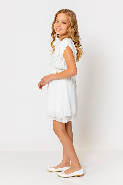 incity Kız Çocuk Yuvarlak Yaka Kuşaklı Pileli Elbise