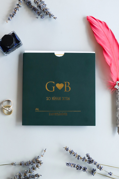 Pixel Davetiye 50-adet - Yeşil Yaldızlı Düğün Davetiye - Düğün - Nişan - Kına - Sünnet - Nikah Davetiyesi - 8718