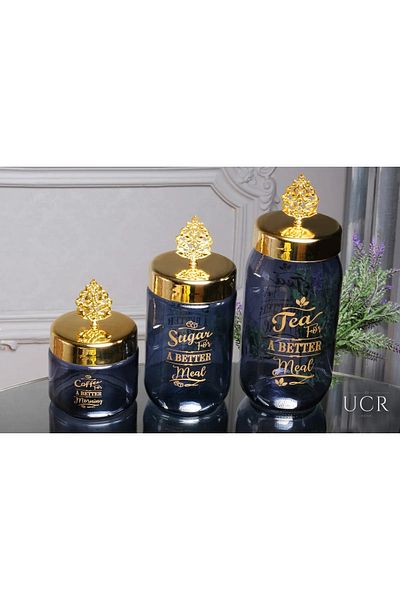 devigo Luxury 3-Piece Glass Tea Coffee Sugar Set - 400 Ml. 700 ml. 950 ml.