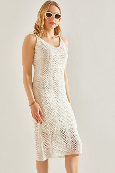 Bianco Lucci Openwork Patterned Women's Knitwear Dress - Lined, Model No:20246082