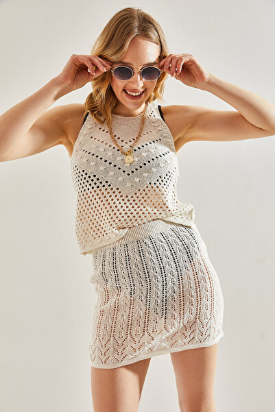 Bianco Lucci Openwork Women's Knitwear Skirt -20246079