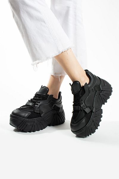 İnan Ayakkabı Pantofi negri cu talpă înaltă pentru damă - Pantofi sport (ÎNĂLȚIMIE TĂLPII 9 CM)