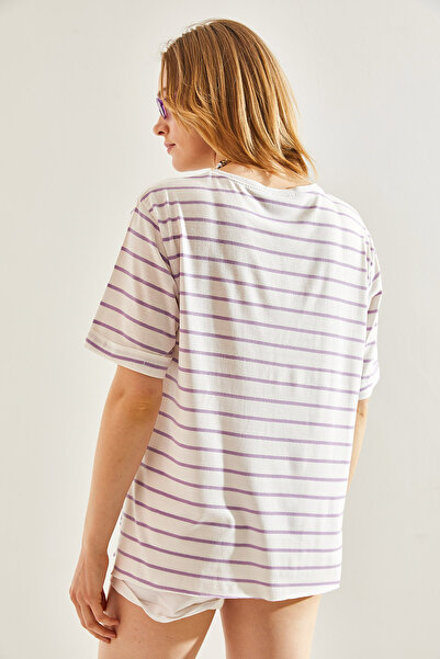 Bianco Lucci Tricou cu dungi cu decolteu pentru femei - 60241003