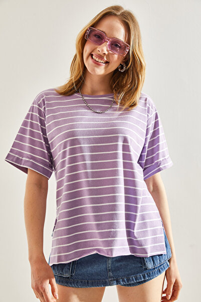 Bianco Lucci Γυναικείο T-Shirt με ριγέ λαιμό Crew -60241003