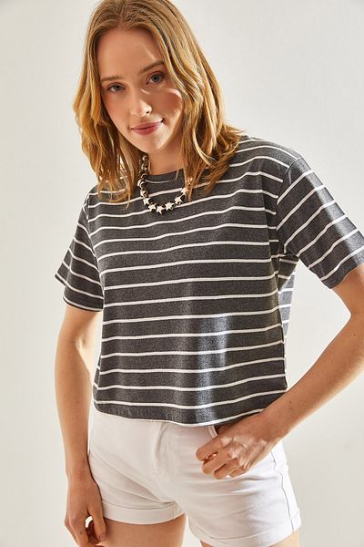 Bianco Lucci Crew Neck Striped Women's T-Shirt -60241002