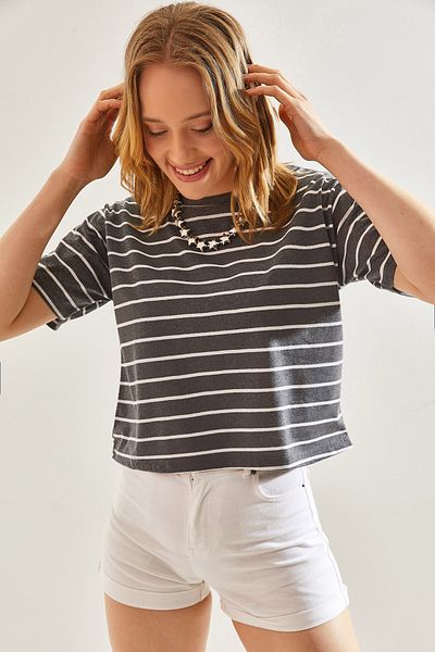 Bianco Lucci Crew Neck Striped Women's T-Shirt -60241002