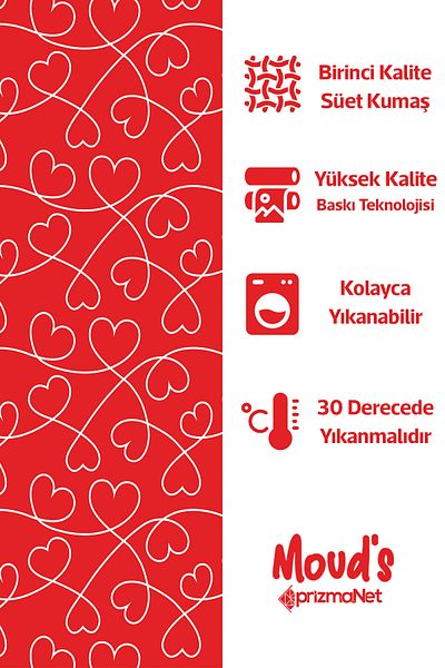 Moud's Red Hearts Patterned Suede Carefree Tablecloth