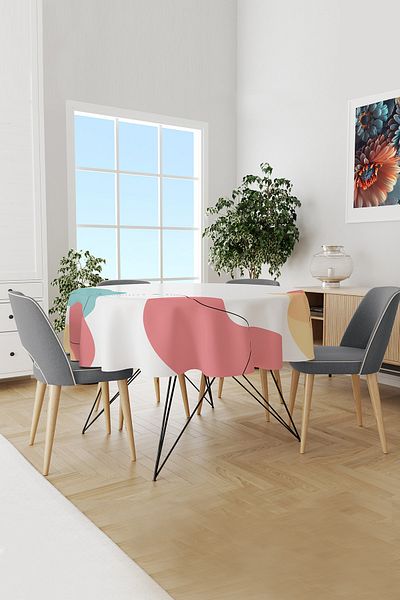 Moud's Quiet Silence Patterned Round Suede Carefree Tablecloth