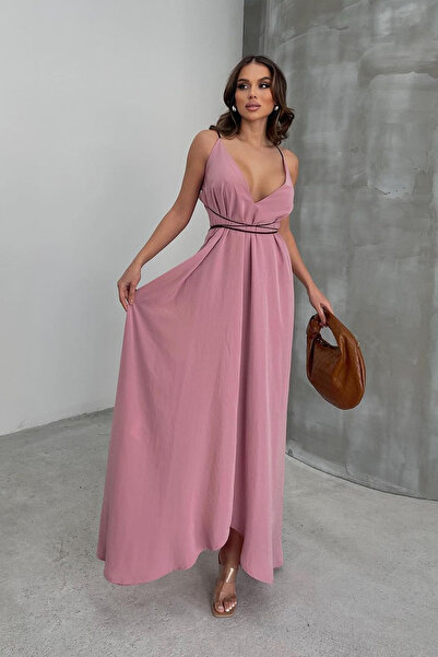 Ortaya Çık Pink Rope Detailed Design Maxi Dress