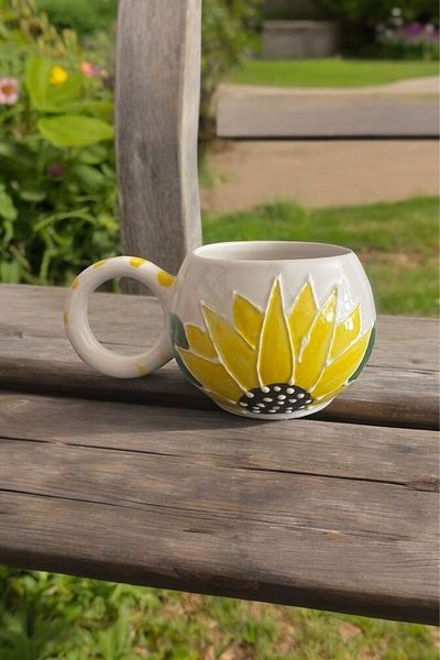 SeraCEY Bubble Sunflower Patterned Handmade Embossed Ceramic Mug