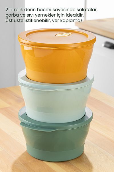 Vienev Set of 3 2-Liter Microwavable Storage Containers - Colorful
