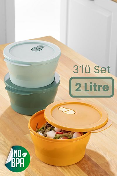 Vienev Set of 3 2-Liter Microwavable Storage Containers - Colorful