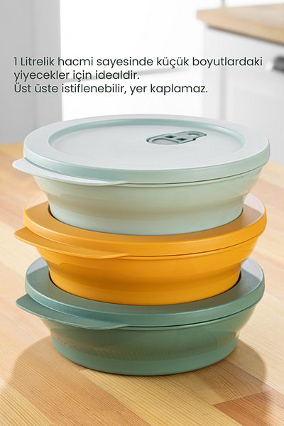 Vienev 1 Liter Microwaveable 3-Piece Storage Container Set - Colorful