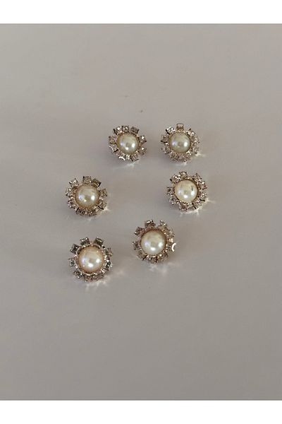 ODDA TASARIM ATÖLYESİ Metal 6-piece shirt button set with large pearl crystal stones in the middle