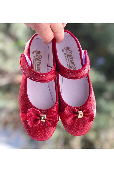 Pandalina Girl's Flats with Velcro and Bow Detail, Non-Slip Light Sole, Kindergarten Nursery Daily Flats