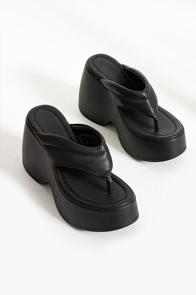 İnan Ayakkabı Sandale și papuci ortopedici negri pentru femei (slim Fit, opțiune de mărime mare, talpă de 9 cm)
