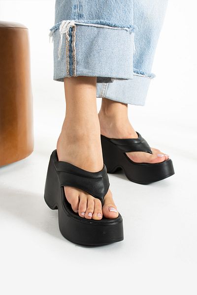 İnan Ayakkabı Sandale și papuci ortopedici negri pentru femei (slim Fit, opțiune de mărime mare, talpă de 9 cm)