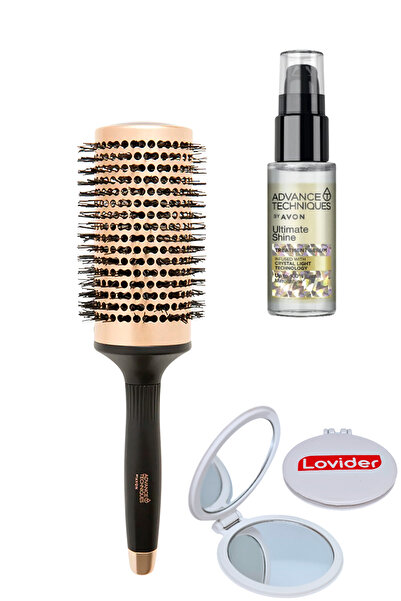 AVON Barrel Kalın Fön Fırçası + Parlaklık Veren Saç Serumu 30ml + Lovider Cep Aynası