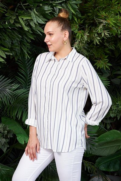 RMG Plus Size White Striped Shirt