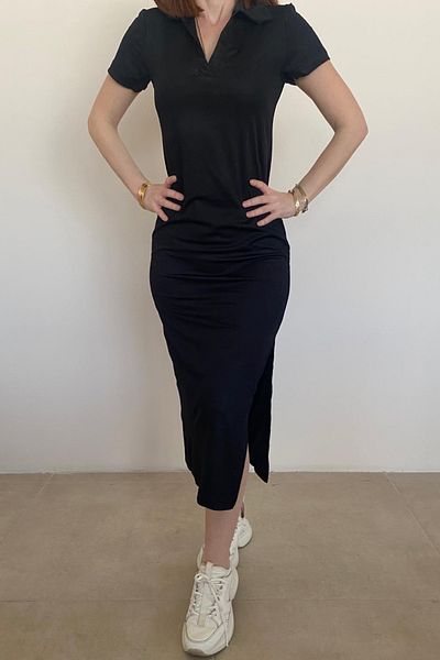Ded COLLECTION Rochie midi cu mânecă scurtă, cu gât polo, pentru femei