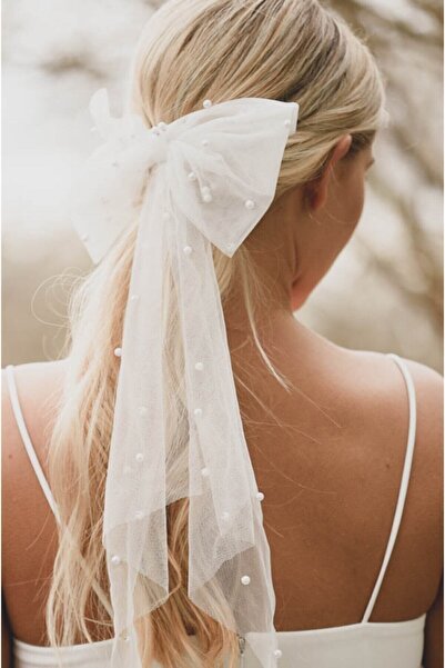 JetDukkan إكسسوار الزفاف باللون الأبيض الفاتح واللؤلؤ والمشط، كيب فوال