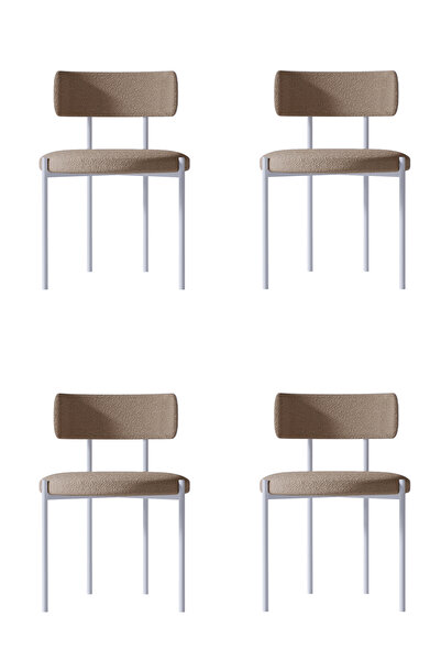 AVVİO Vilza 4'LÜ Beyaz Yemek Odası  Mutfak Masası Sandalyesi Cafe Makyaj Sandalyesi (TEDDY SANDALYE)