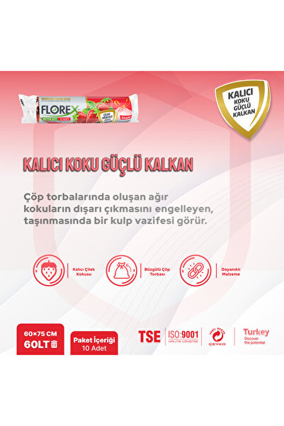 Florex Büzgülü Çilek Kokulu Büyük Boy Çöp Poşeti X 5 Rulo