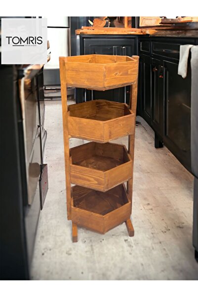 TOMRİS DESİGN Ahşap Banyo Düzenleyici Mutfak Düzenleyici Çok Amaçlı Raf, Altıgen Dört Katlı Raf