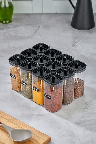 DE HOME 12-Piece 300ml Spice Jar Set - Lid with Spoon, Label Gift