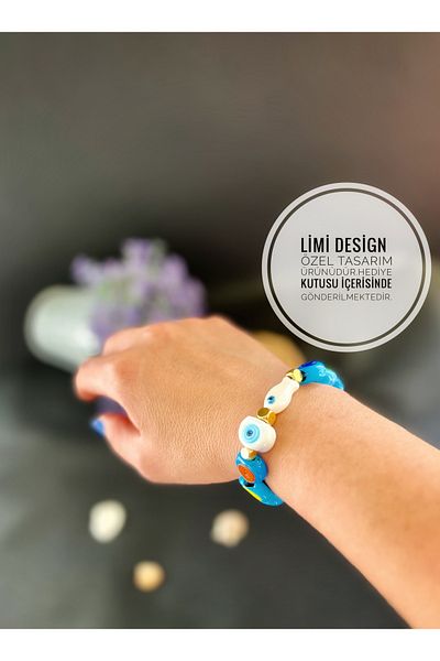 Limi Design Colorful Evil Eye Glass Bead Porcelain Bracelet with Fish Accessory