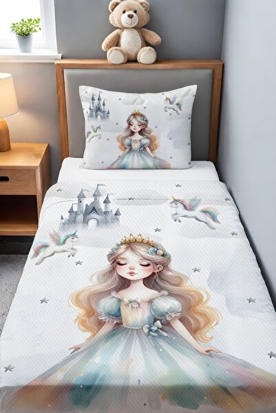 EVPANYA Altın Taçlı Prenses Desenli Pike Seti (160x230cm)