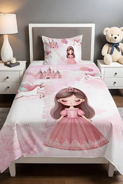 EVPANYA طقم بيكيه منقوش باللون الوردي مع قلعة (160x230 سم)