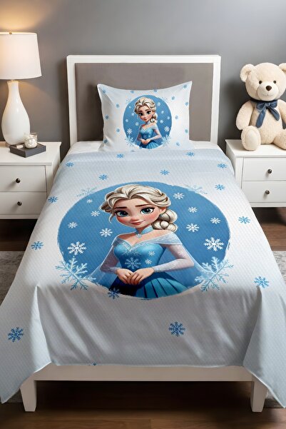 EVPANYA Mavi Küçük Elsa Desenli Pike Seti (160x230cm)