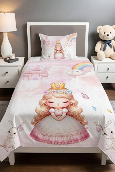 EVPANYA طقم بيكيه منقوش للأميرة الصغيرة مع أرنب (160×230 سم)