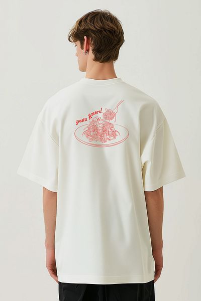 Coredra Pasta Amore Oversize T-Shirt Men - Ecru