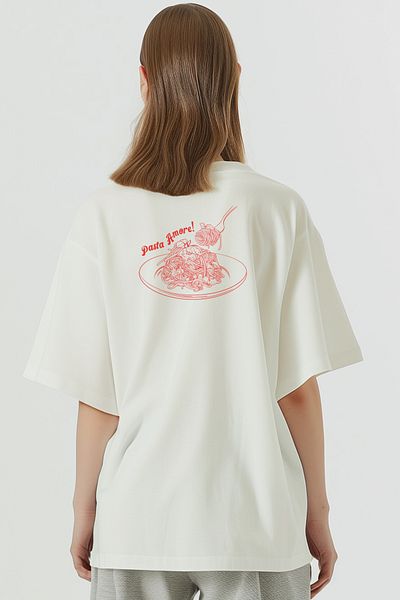 Coredra Tricou Oversize Pasta Amore Femei - Ecru