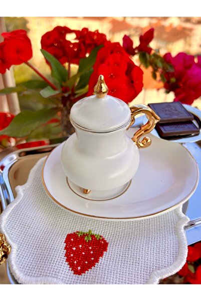 Atelier La Belle İkili Etamin Meyve İşlemeli Kahve Yanı Sunum Peçetesi Koktey...