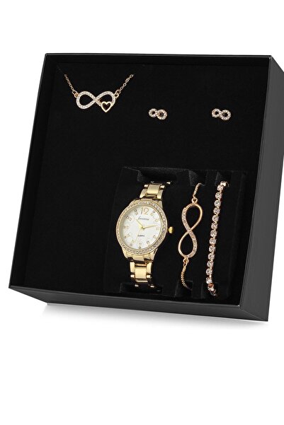 Forentina Kalpli Kolye Küpe Bileklik Saat Seti - Hediye Set Hediyesi - Ps0401
