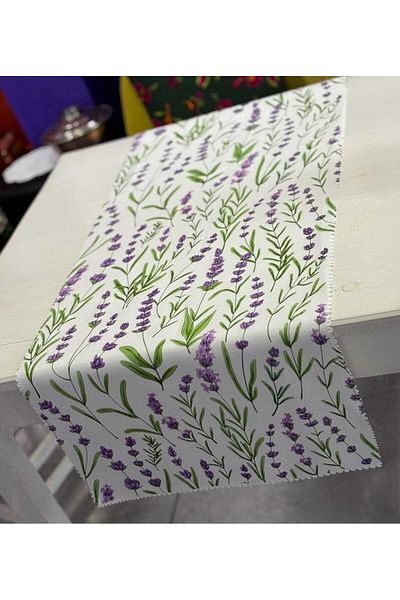 seyyidgalip 140x40 cm Micropetek Stain Resistant Fabric - Lavender Patterned Runner, Tableware and Kitchen Service