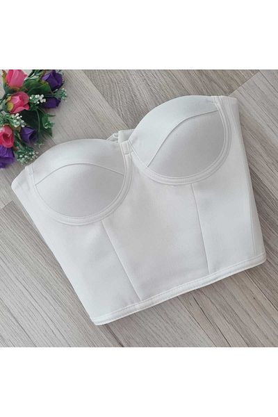 FİYPER Λευκό σατέν μπούστο Bustier έτοιμο μέγεθος με δεμένο