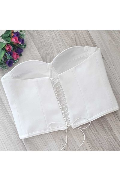 FİYPER Λευκό σατέν μπούστο Bustier έτοιμο μέγεθος με δεμένο