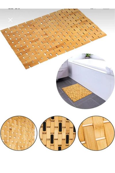 Atbyhome Χαλάκι μπάνιου Bamboo - Αντιολισθητική βάση - Χαλάκι ντους 40 x 60 cm