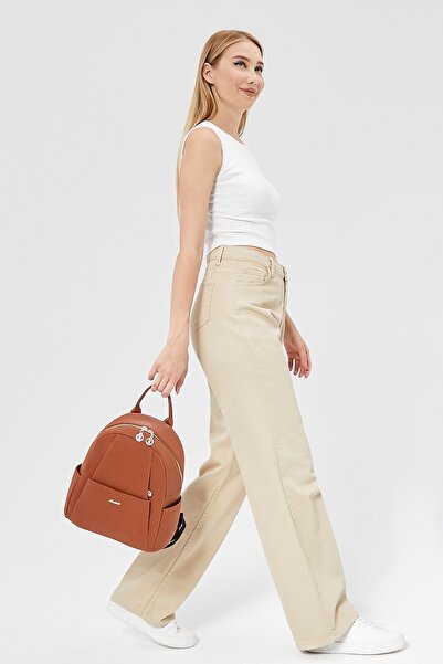 Morpelikan Γυναικείο σακίδιο πλάτης πολλαπλών τμημάτων σε καφέ χρώμα