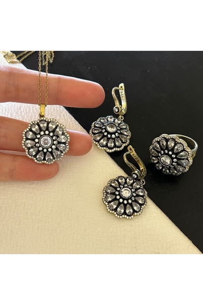 JEICON ATELIER 38,75 Gr Gold Renk Antika Çiçek Tasarım 925 Gümüş Elmas Montür...