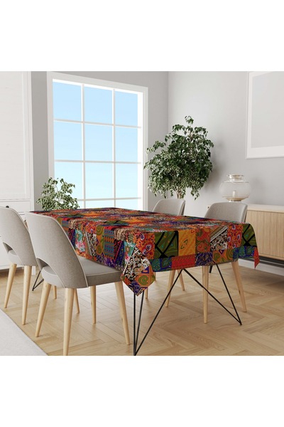 GRAZIAHOME مفرش طاولة من قماش قرص العسل مطبوع رقميًا بنمط مرقع ملون سهل التنظيف مستطيل