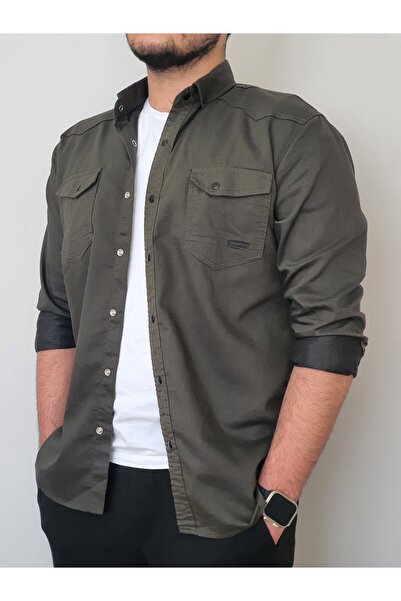 Futi YXC Slim Fit Slim Fit Ανδρικό τζιν πουκάμισο Χακί