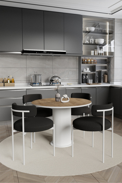 AVVİO Ares Bohem Lake Mdf Ayak 90x90 Yemek Masası Mutfak Masası Masa Sandalye...